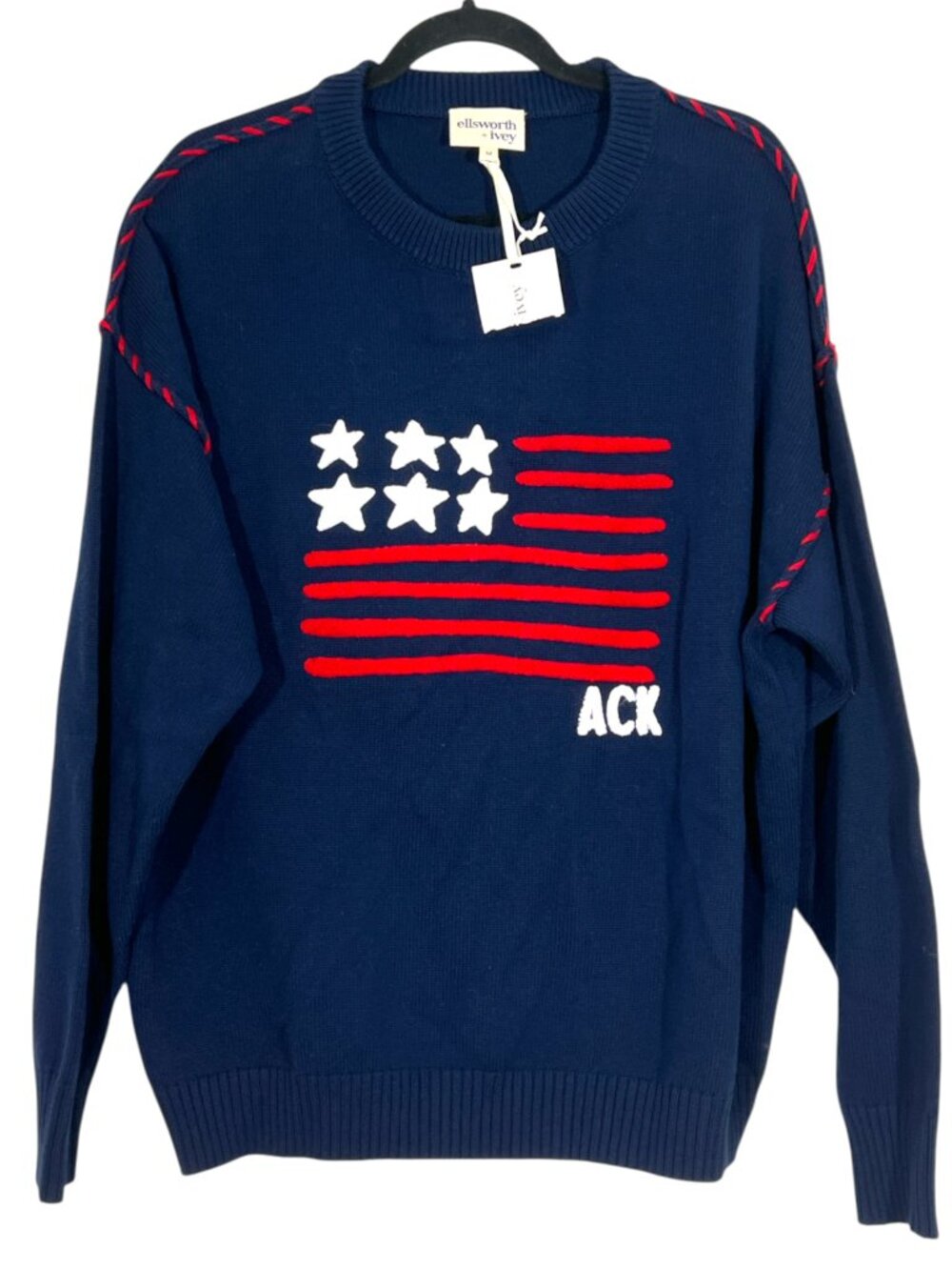 Ellsworth & Ivey Riley American Flag Sweater Nantucket Collection Navy Med $178